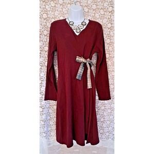 Order Plus Dress Size L Maroon Shirt Dress‎ w/tie Long Sleeve V-Neck Spandex NWT